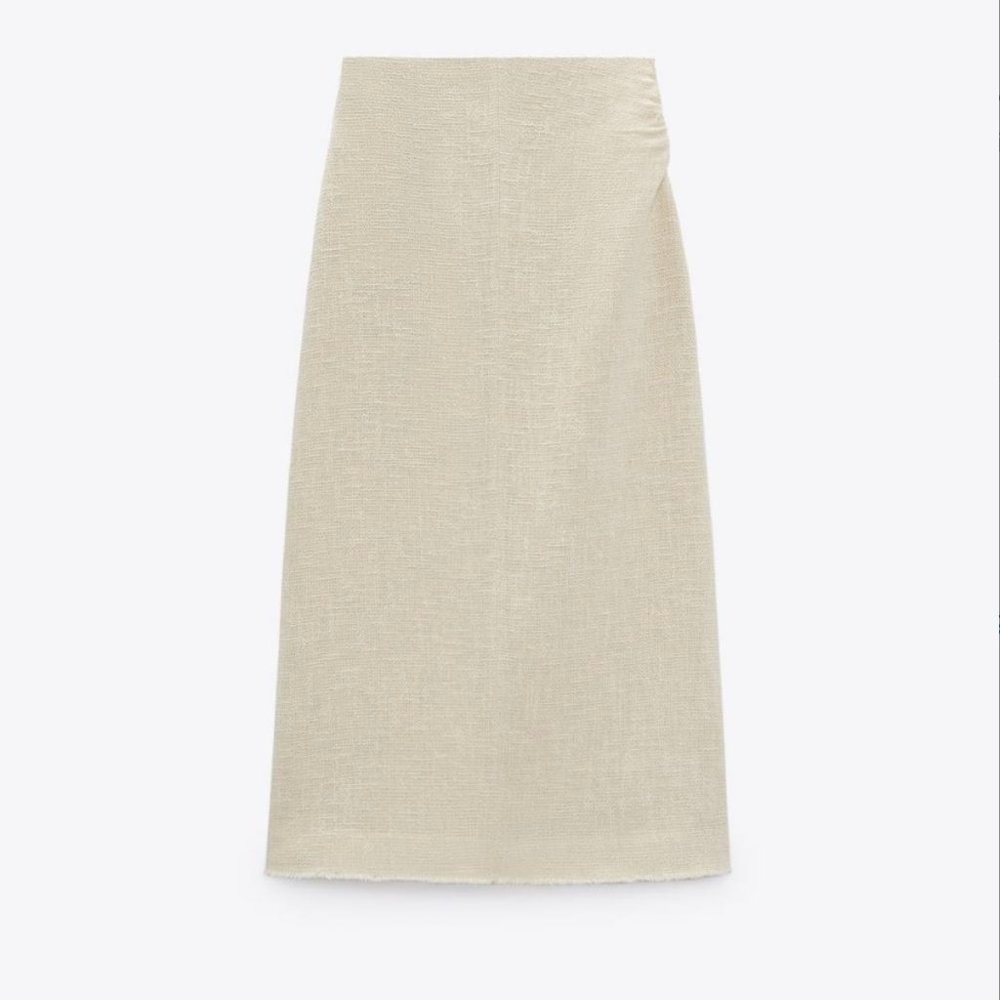 Zara Midi Skirt | Cream Frayed Textured